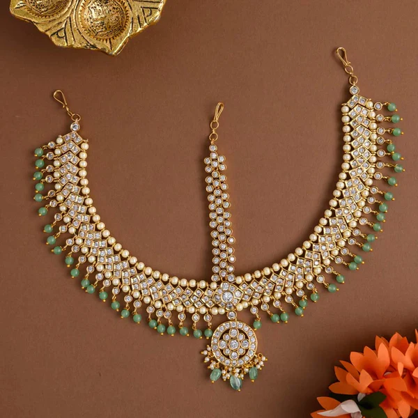 Antique Gold finished American Diamond Exquisite stone Mathapatti